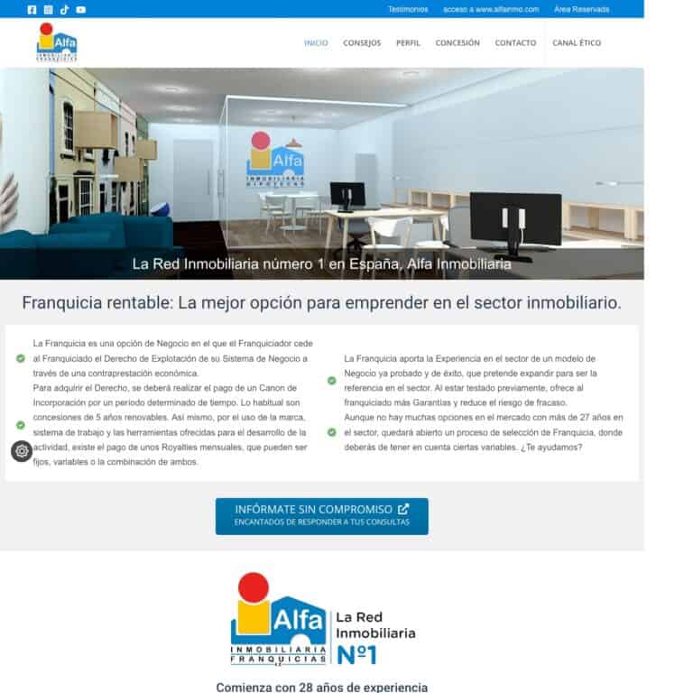 Página web de franquicia inmobiliaria Alfa España.