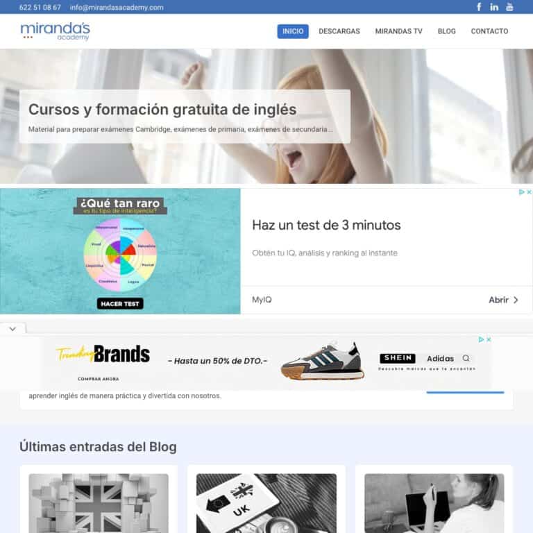 Página web de academia de inglés y blog educativo