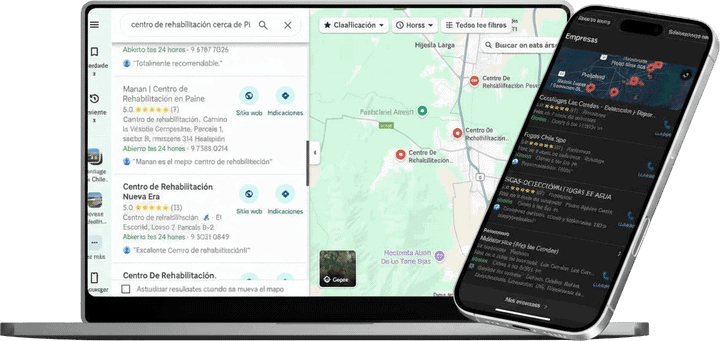Búsqueda de centros de rehabilitación en mapa digital.