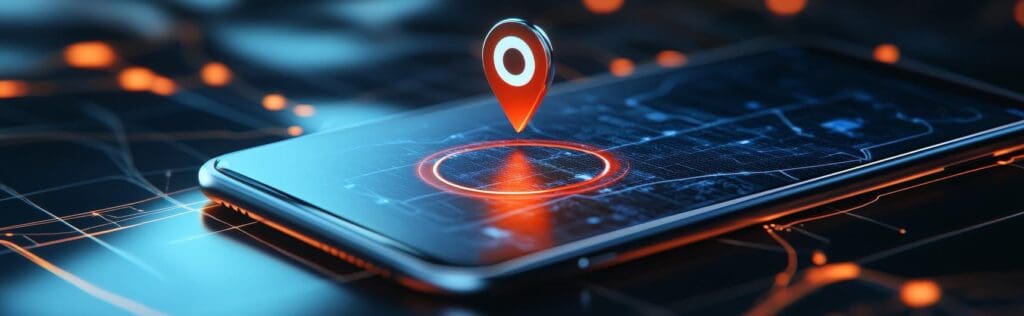 Teléfono con mapa y marcador de ubicación rojo